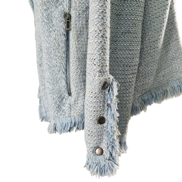 Nic + Zoe Fringe Mix Knit Jacket - Mist (Light Blue) - Picture 5 of 10